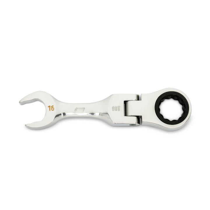 16mm 90-Tooth 12 Point Stubby Flex Combination Ratcheting Wrench