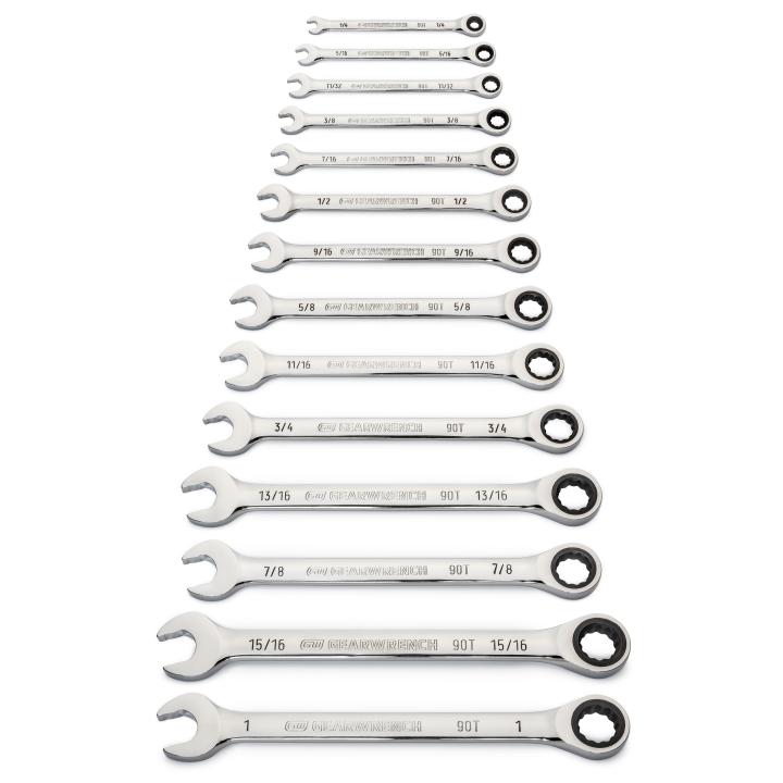 14 Piece 90-Tooth 12 Point SAE Combination Ratcheting Wrench Set