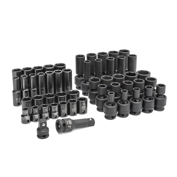 51 Piece 3/8" Drive 6 Point Metric Standard and Deep Impact Socket Set