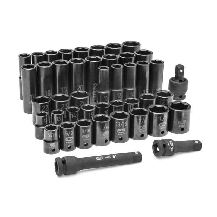 44 Piece 1/2" Drive 6 Point Standard/Deep SAE/Metric Impact Socket Set