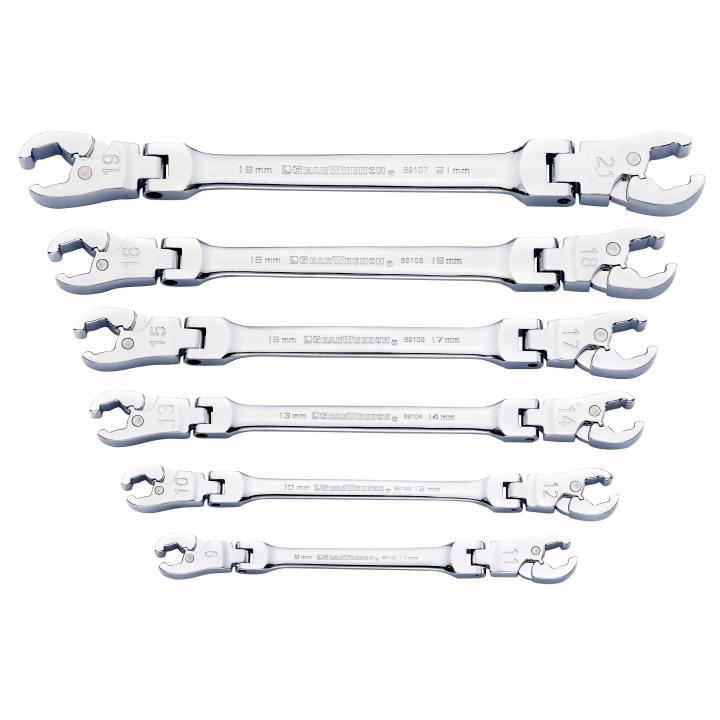 6 Piece Ratcheting Flex Head Flare Nut Metric Wrench Set