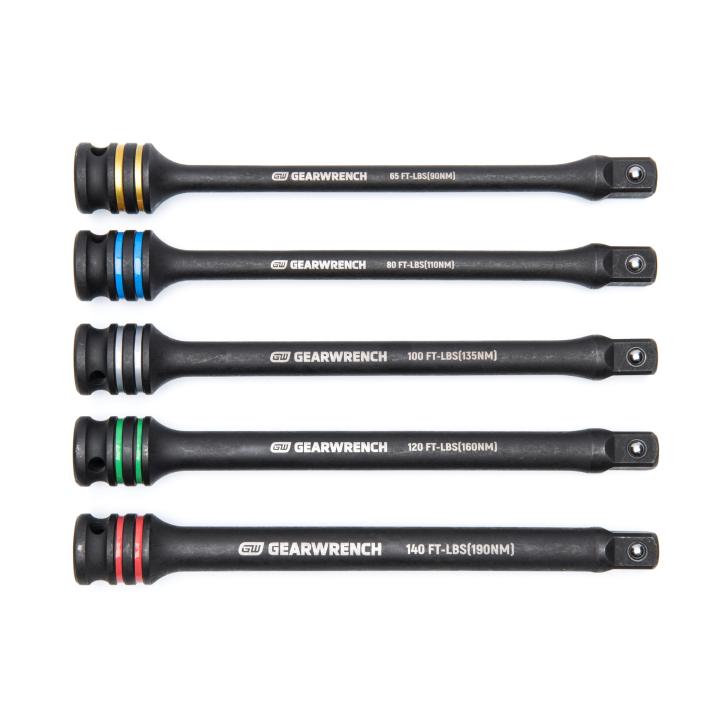 5 Piece 1/2" Drive Torque Limiting Impact Extension Bar Set