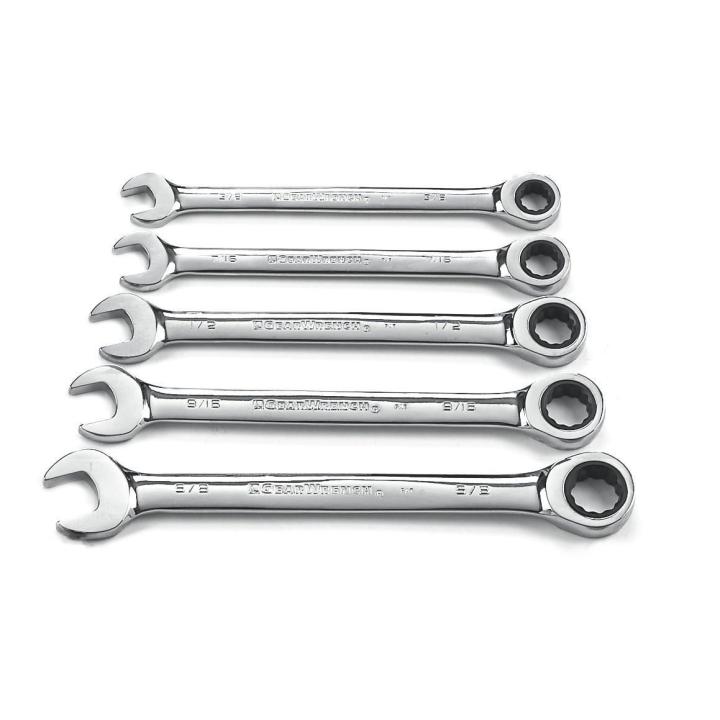 5 Piece 72-Tooth 12 Point Ratcheting Combination SAE Wrench Set