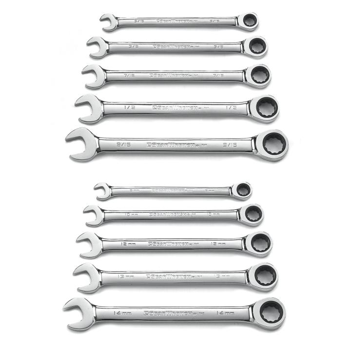 10 Piece 72-Tooth 12 Point Ratcheting Combination SAE/Metric Wrench Set
