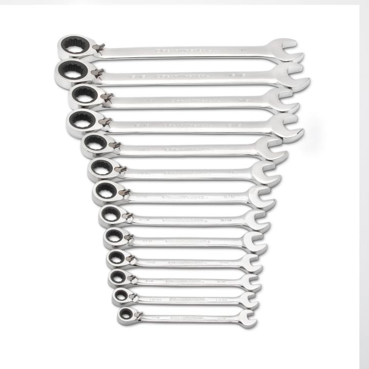 13 Piece 72-Tooth 12 Point Reversible Ratcheting Combination SAE Wrench Set