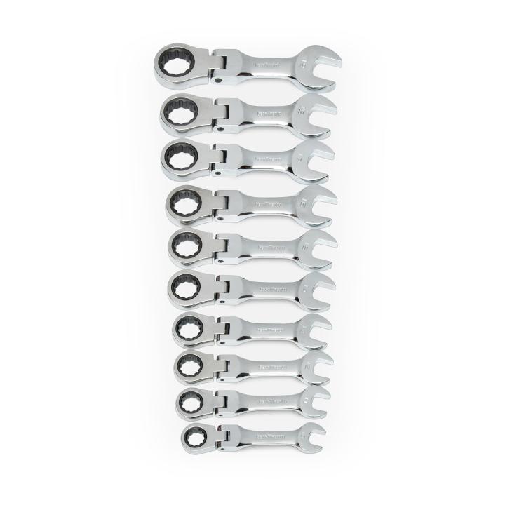 10 Piece 72-Tooth 12 Point Stubby Flex Head Ratcheting Combination Metric Wrench Set