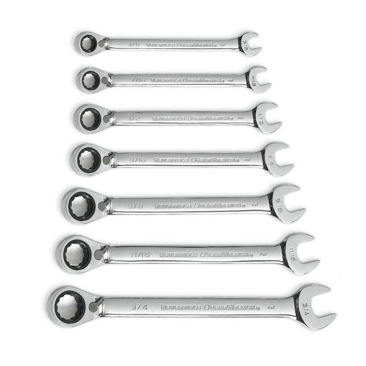 7 Piece 72-Tooth 12 Point Reversible Ratcheting Combination SAE Wrench Set with Tool Roll
