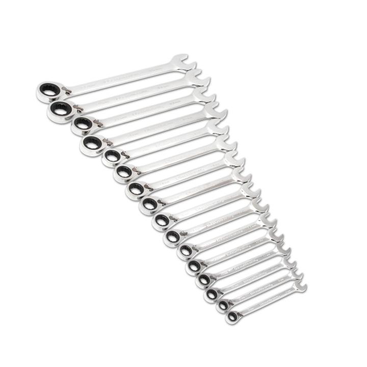 16 Piece 72-Tooth 12 Point Reversible Ratcheting Combination Metric Wrench Set