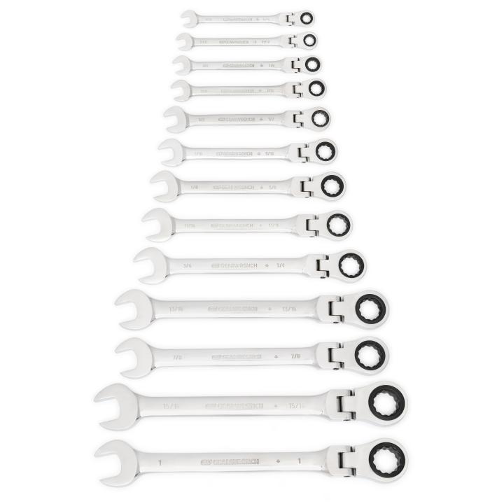 13 Piece 72-Tooth 12 Point Flex Head Ratcheting Combination SAE Wrench Set