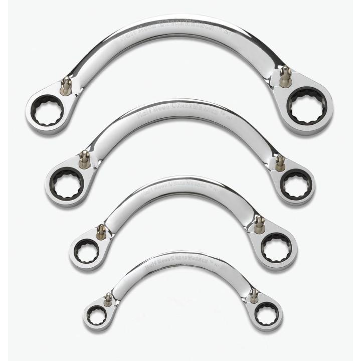 4 Piece 72-Tooth 12 Point Reversible Half Moon Double Box Ratcheting SAE Wrench Set
