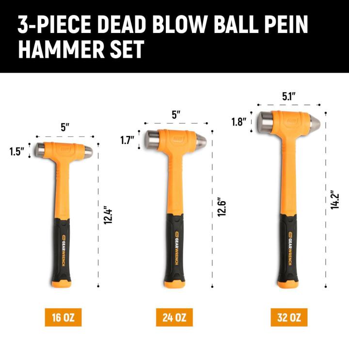 3 Piece Dead Blow Ball Pein Hammer Set