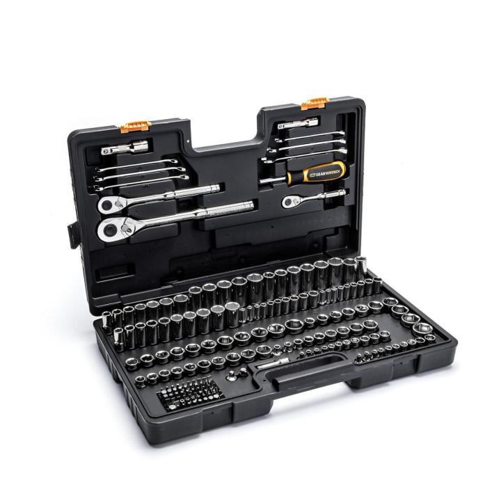 185 Piece 1/4”, 3/8” & 1/2" Drive 72-Tooth SAE/Metric Mechanics Hand Tool Set