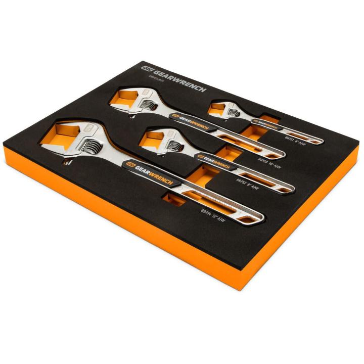 4 Piece Adjustable Wrench Set with Foam Storage Tray
