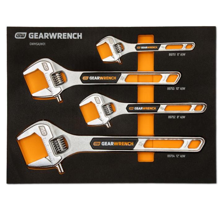 4 Piece Adjustable Wrench Set with Foam Storage Tray