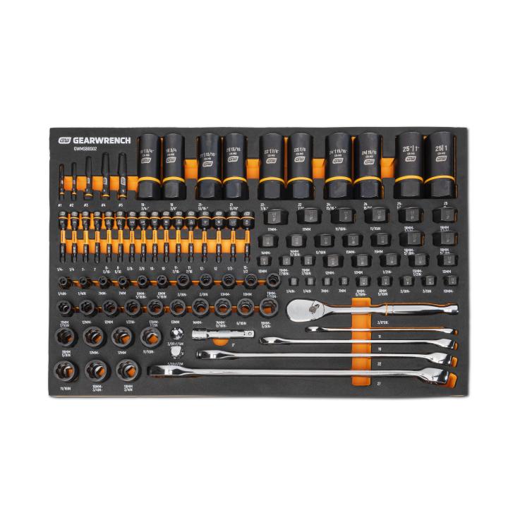97 Piece 1/4”, 3/8”, 1/2” Drive Bolt Biter™ Mechanics Tool Set in Foam Storage Tray