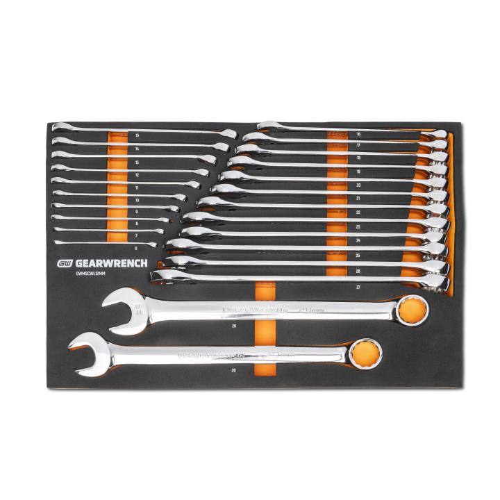 24 Piece 12 Point Long Pattern Combination Metric Wrench Set in Foam Storage Tray