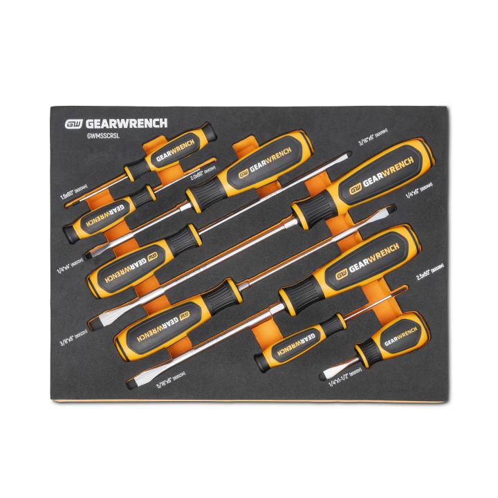 9 Piece Slotted Dual Material Screwdriver Set in Foam Storage Tray