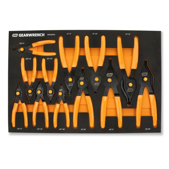 12 Piece Convertible Push Button Snap Ring Pliers Set in Foam Tray