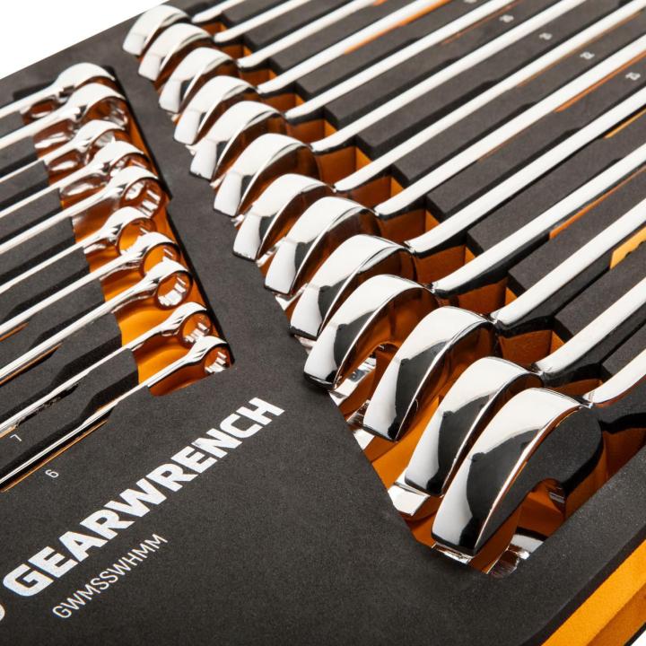 24 Piece 12 Point Metric Hi-Viz Long Pattern Combination Wrench Set in Foam Storage Tray