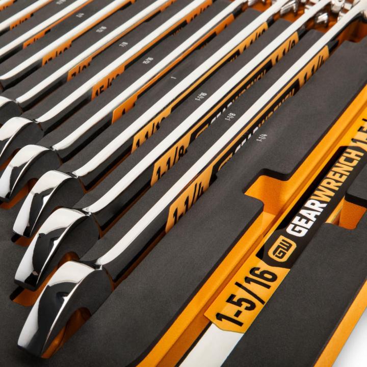 19 Piece 12 Point SAE Hi-Viz Long Pattern Combination Wrench Set in Foam Storage Tray