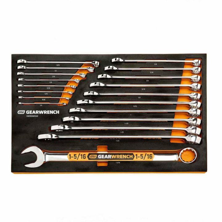 19 Piece 12 Point SAE Hi-Viz Long Pattern Combination Wrench Set in Foam Storage Tray