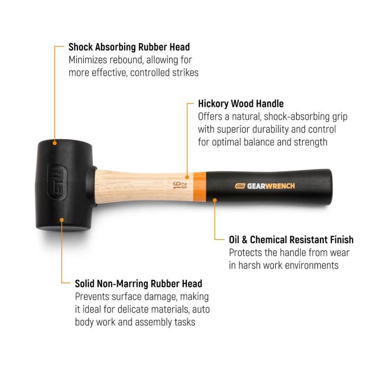 16 oz. Rubber Mallet with Hickory Handle