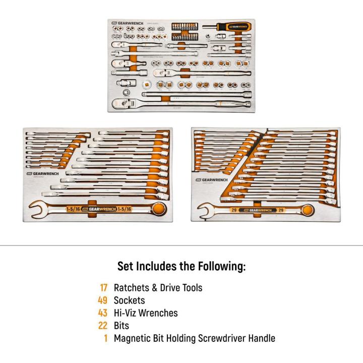 132 Piece 1/4", 3/8" and 1/2" Drive 120XP Mechanics Tool Sets in Premium Foam Trays