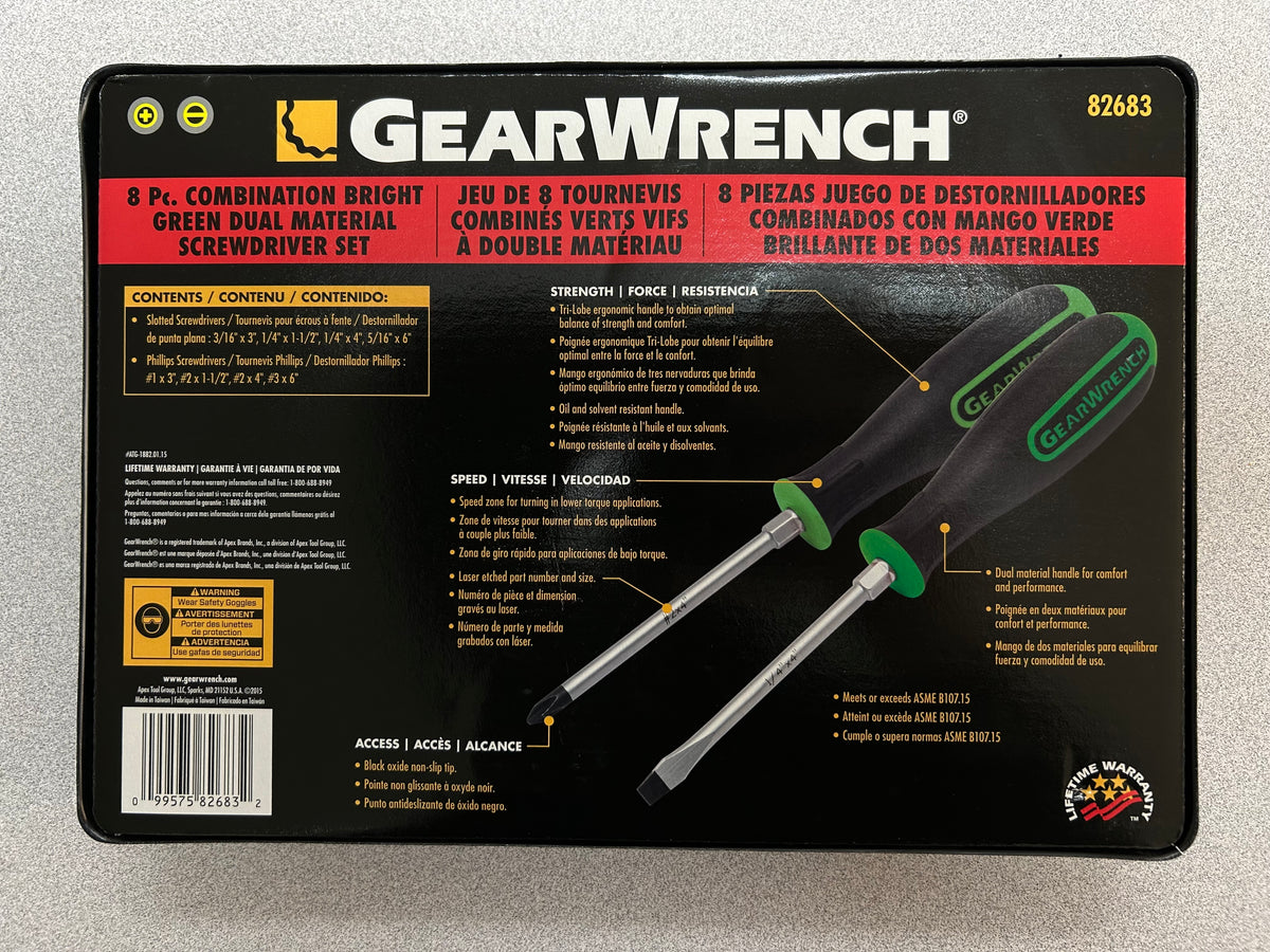 Gearwrench 8 Pc. Bright Green Dual Material Screwdriver Set