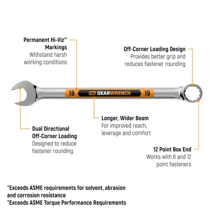 18 Piece 12 Point Metric Hi-Viz Long Pattern Combination Wrench Set