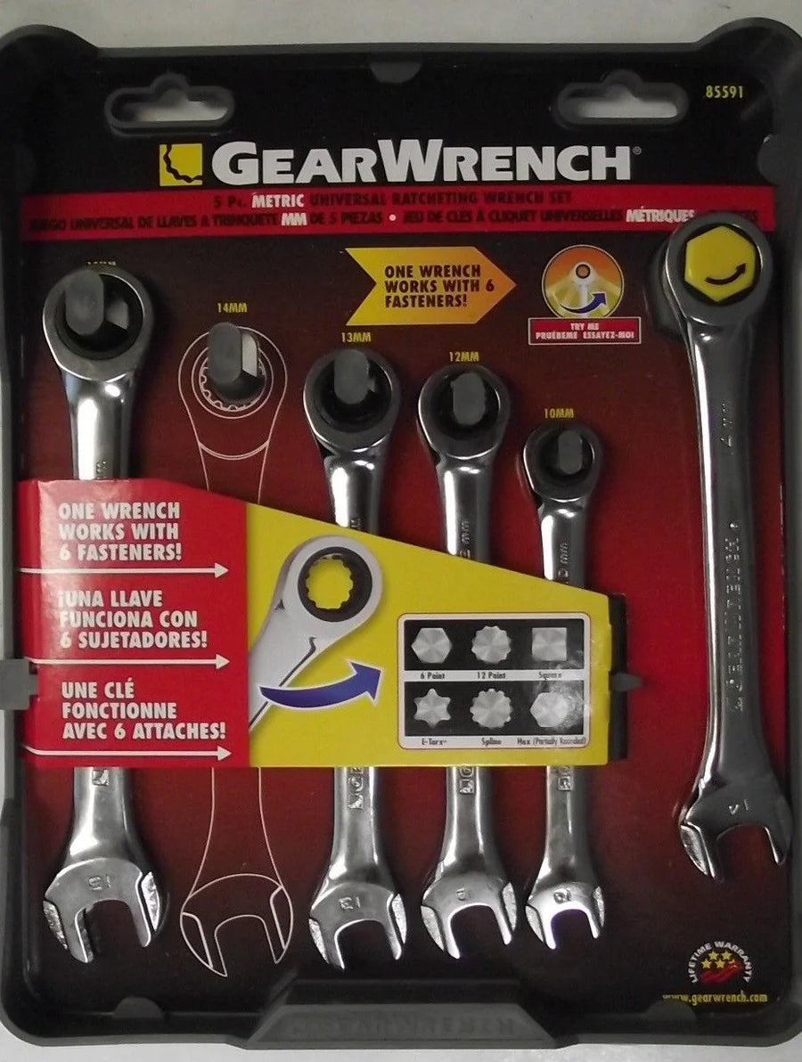 Gear Wrench 5-Piece Universal Ratcheting Wrench Set, Metric