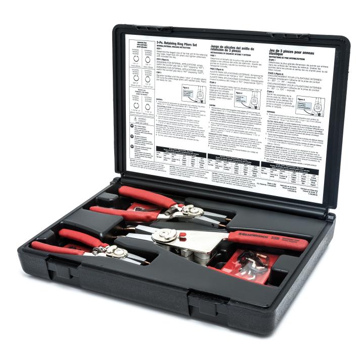 3 Piece Interchangeable Tip Convertible Retaining Ring Plier Set with Tips