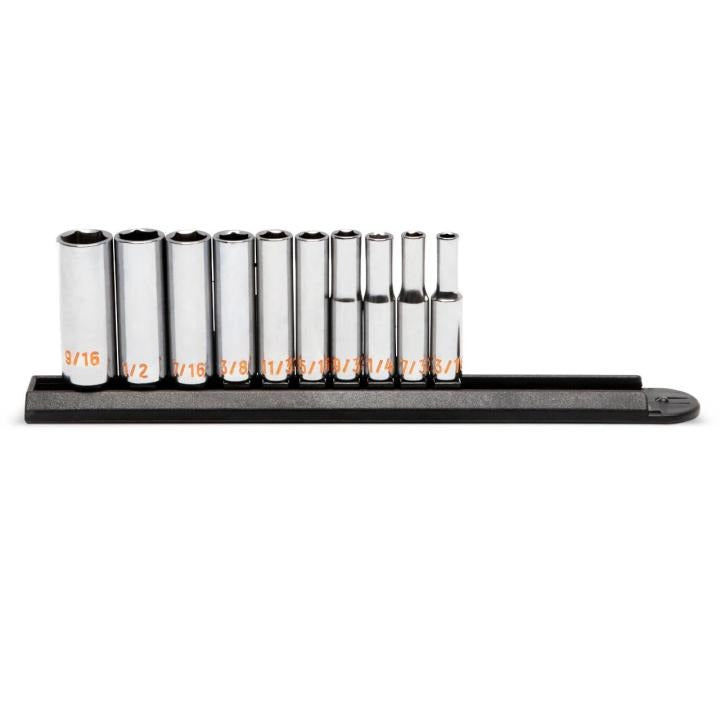 10 Piece 1/4" Drive 6 Point SAE Hi-Viz Deep Socket Set