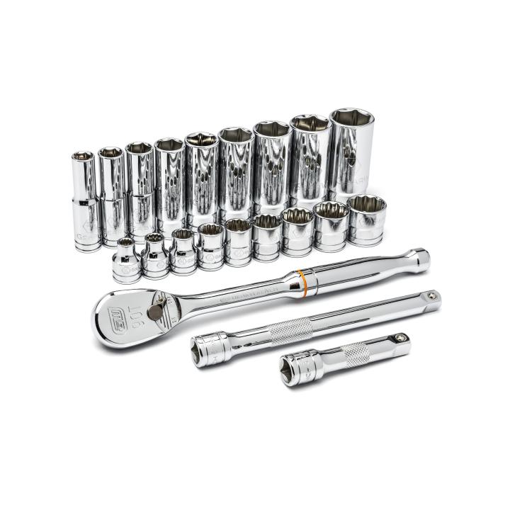 21 Piece 3/8" Drive 6 & 12 Point Standard and Deep SAE Mechanics Tool Set
