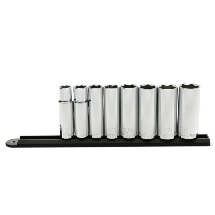8 Piece 1/2" Drive 6 Point Deep SAE Socket Set