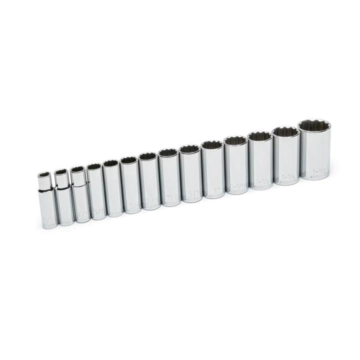 14 Piece 1/2" Drive 12 Point Deep SAE Socket Set