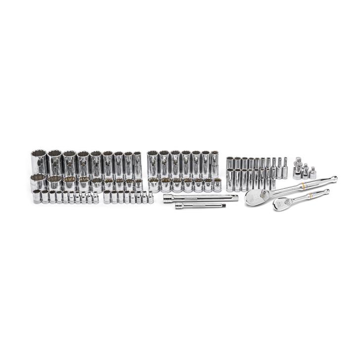 76 Piece 1/4" & 3/8" Drive 12 Point Standard and Deep SAE/Metric Mechanics Tool Set