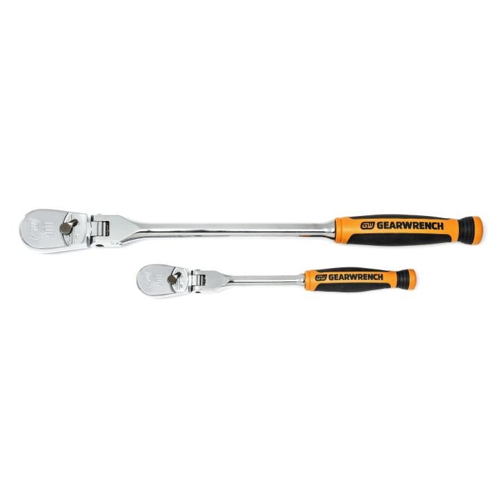 2 Piece 1/4" & 3/8" Drive 90-Tooth Dual Material Flex Head Teardrop Ratchet Set