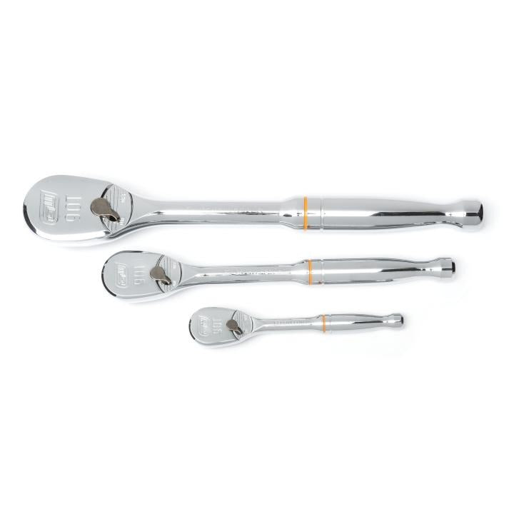 3 Piece 1/4", 3/8" & 1/2" Drive 90-Tooth Teardrop Ratchet Set