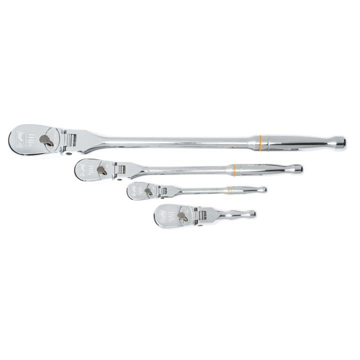 4 Piece 1/4", 3/8" & 1/2" Drive 90-Tooth Flex Head Teardrop Ratchet Set