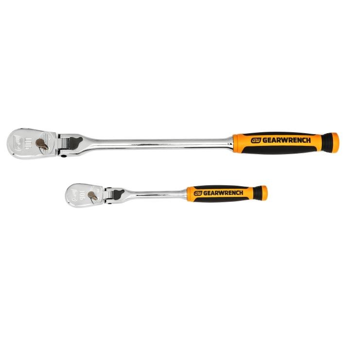 2 Piece 1/4" & 3/8" Drive 90-Tooth Dual Material Locking Flex Head Teardrop Ratchet Set