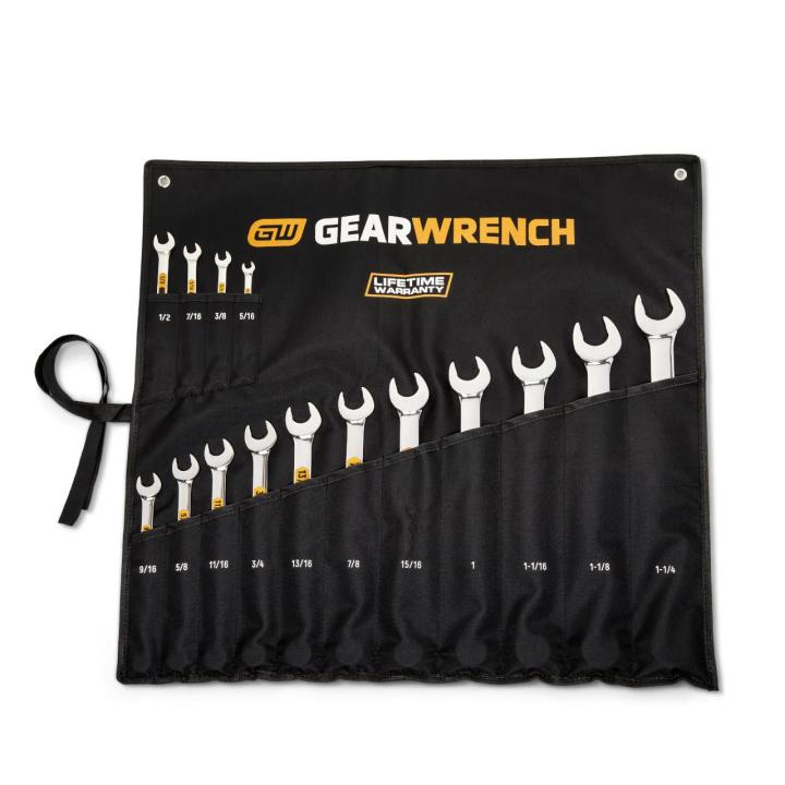 15 Piece 12 Point SAE Hi-Viz Long Pattern Combination Wrench Set with Roll