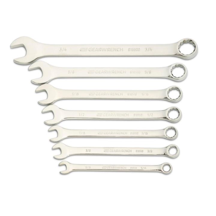 7 Piece 12 Point Long Pattern Combination SAE Wrench Set with Tool Roll