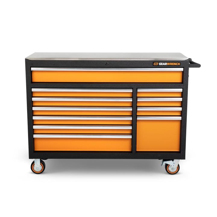 52" 11 Drawer Rolling Tool Cabinet with Stainless Steel Worktop