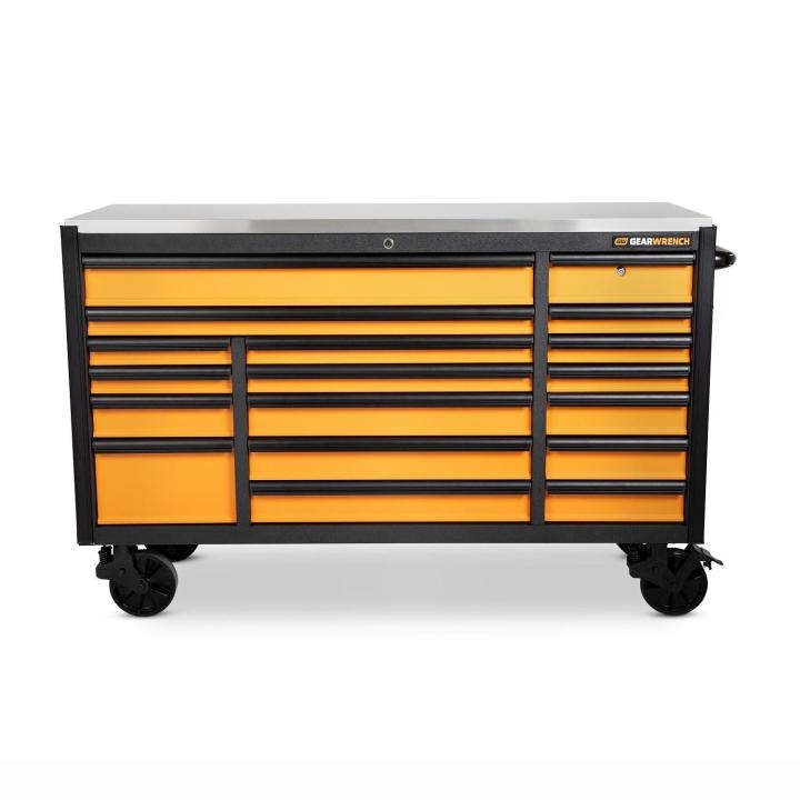 72" 18 Drawer Rolling Tool Cabinet with Stainless Steel Worktop with Black Drawer Pull