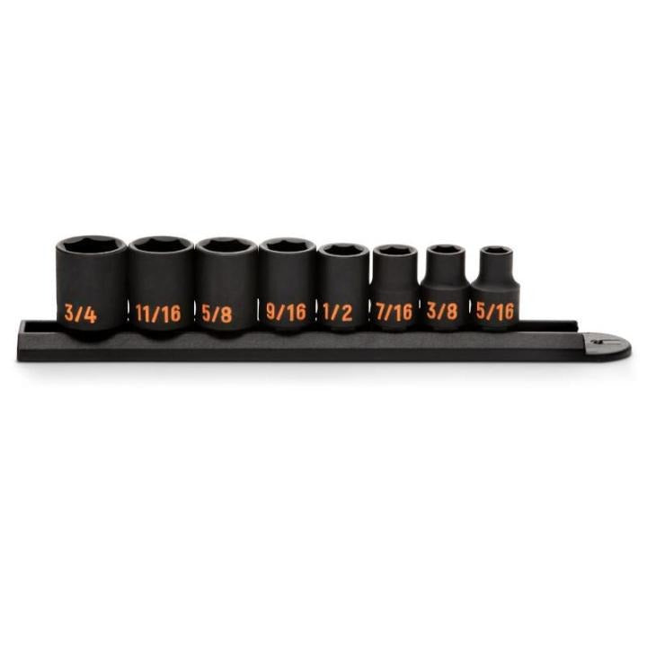 8 Piece 3/8" Drive 6 Point SAE Hi-Viz Impact Socket Set