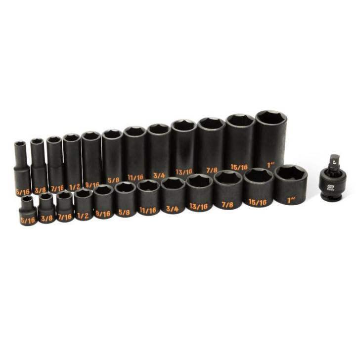 25 Piece 3/8" Drive 6 Point SAE Hi-Viz Standard & Deep Impact Socket Set