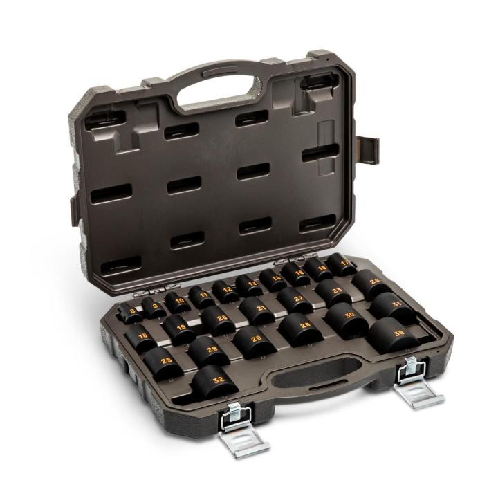 25 Piece 1/2" Drive 6 Point Metric Hi-Viz Impact Socket Set
