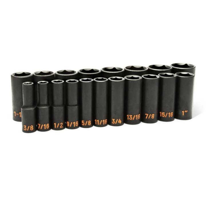 19 Piece 1/2" Drive 6 Point SAE Hi-Viz Deep Impact Socket Set