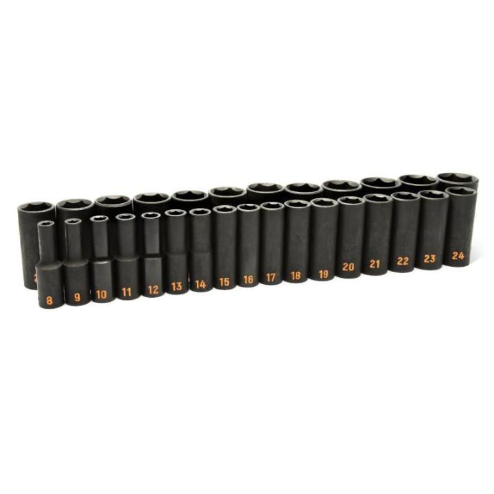 29 Piece 1/2" Drive 6 Point Metric Hi-Viz Deep Impact Socket Set