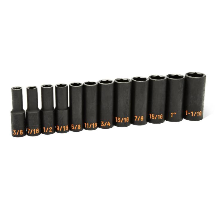 12 Piece 1/2" Drive 6 Point SAE Hi-Viz Deep Impact Socket Set